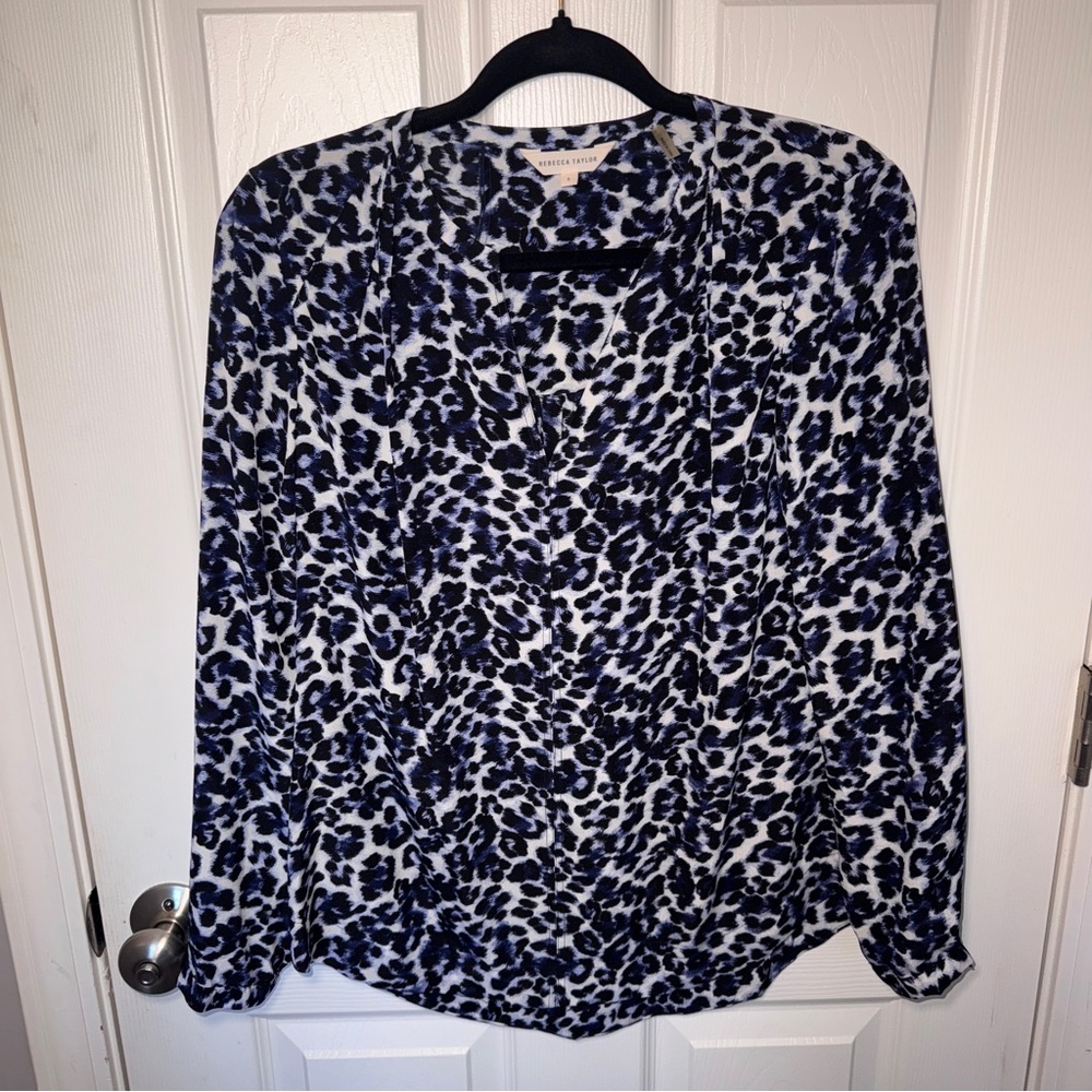 Rebecca Taylor Blue Cheetah Print Silk Blouse